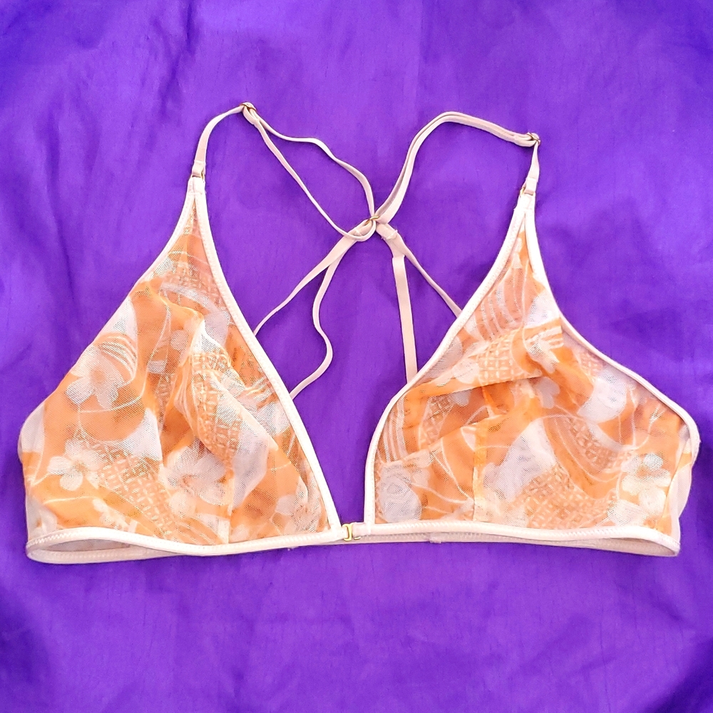 Victoria's Secret sheer front closure Orange size large bralette bra